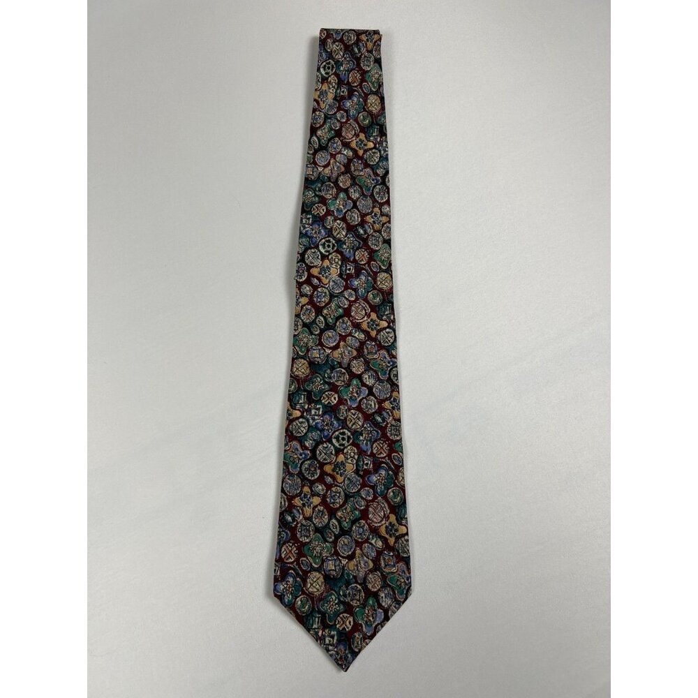 Christian Dior Monsieur Men's Vintage Abstract Geometric Silk Tie Burgundy USA